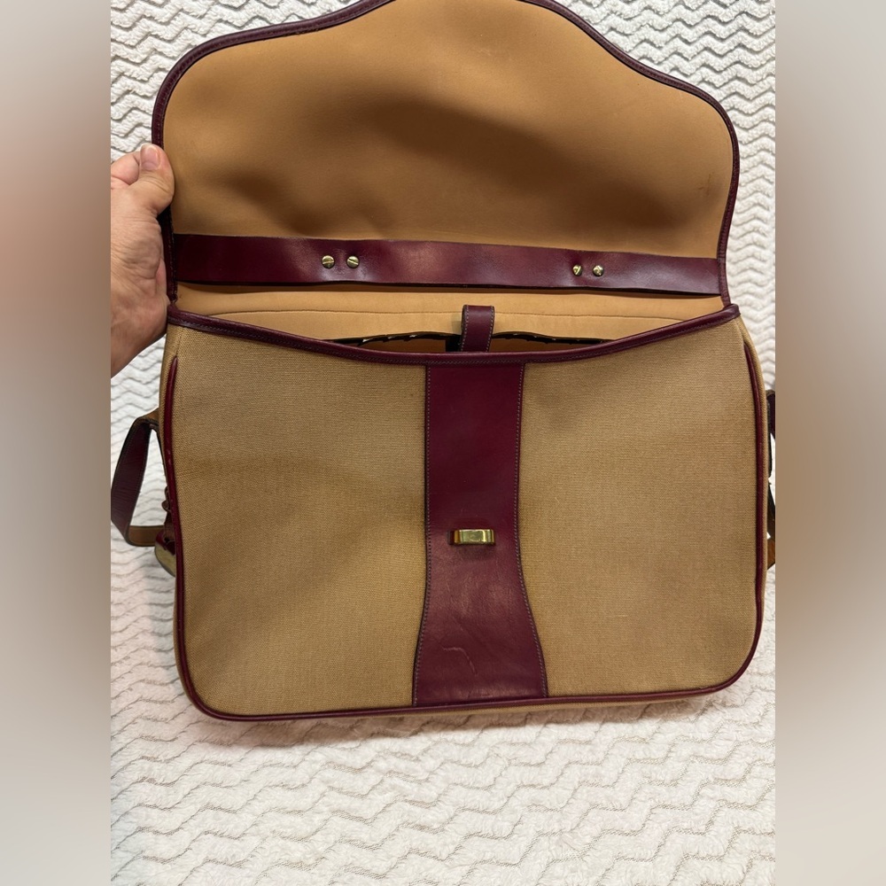 VTG Dooney And Bourke Equestrian Beige Canvas Red Leather Green Label Briefcase - Picture 7 of 16